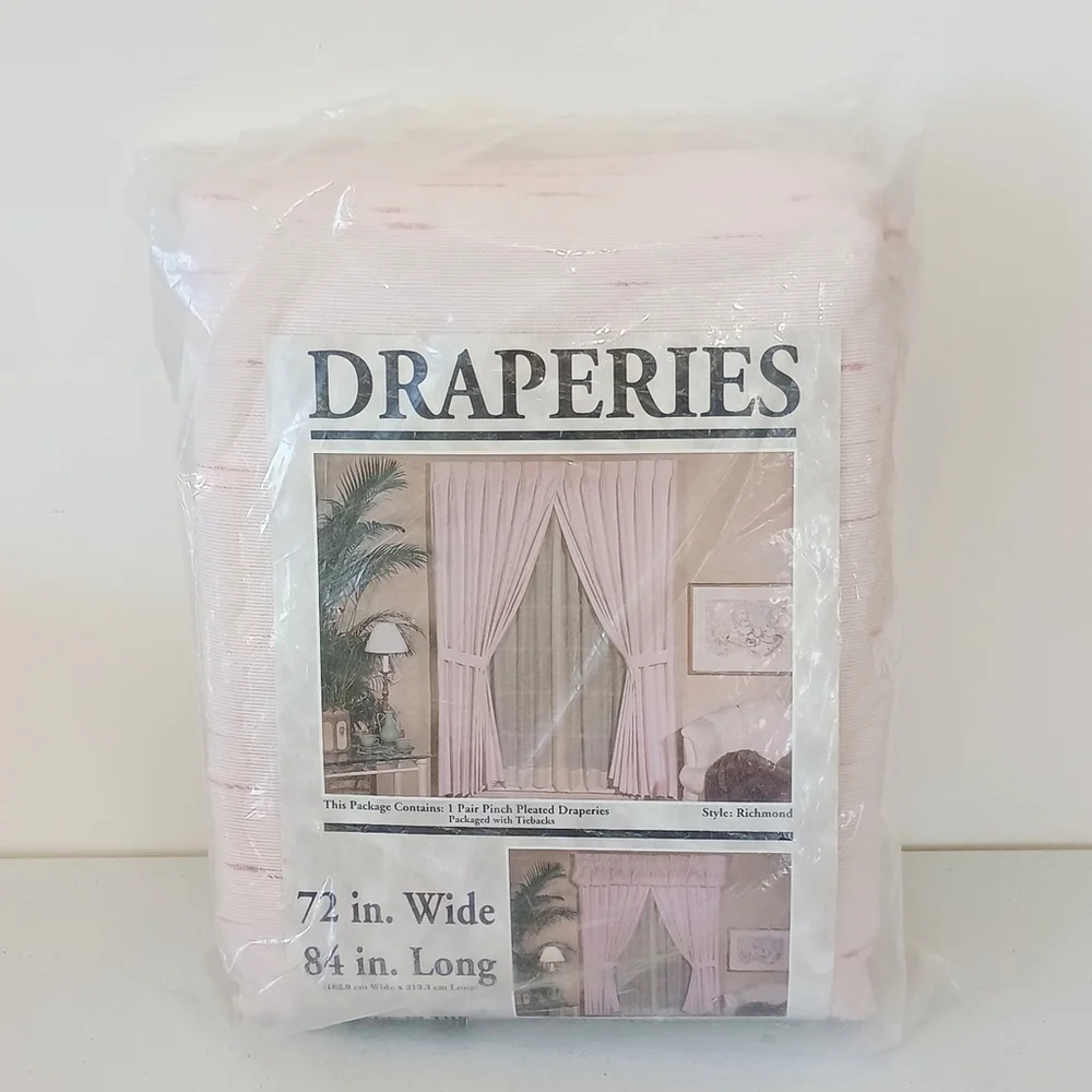 Vintage Draperies 1 Pair Pinch Pleated Draperies W/ Tiebacks Richmond Rose 72x84